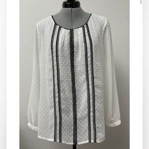 Cleo Petite White Swiss Dot Blouse NWT